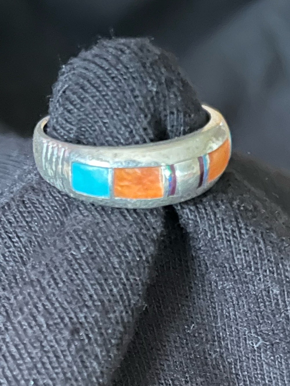 Signed Supernaw’s Sterling Silver Turquoise Spiney Oyster Inlay Southwestern Rin